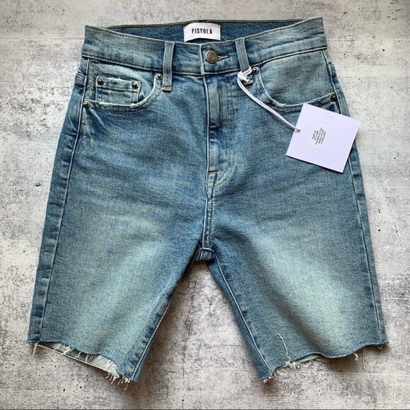 Pistola Izzy High Rise Slim Biker Bermuda Denim Short Size 24 - Picture 5 of 10
